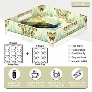 Serving Trays with Handle - Set of 2 - Large and Small Multipurpose MDF Square Tray Candle Holder Breakfast Tray Kitchen Countertop Ottoman Tray for Living Room Decorative Platter Coffee Table Tray