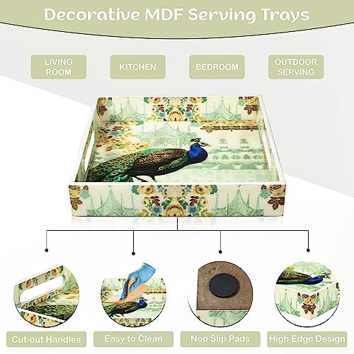 Serving Trays with Handle - Set of 2 - Large and Small Multipurpose MDF Square Tray Candle Holder Breakfast Tray Kitchen Countertop Ottoman Tray for Living Room Decorative Platter Coffee Table Tray