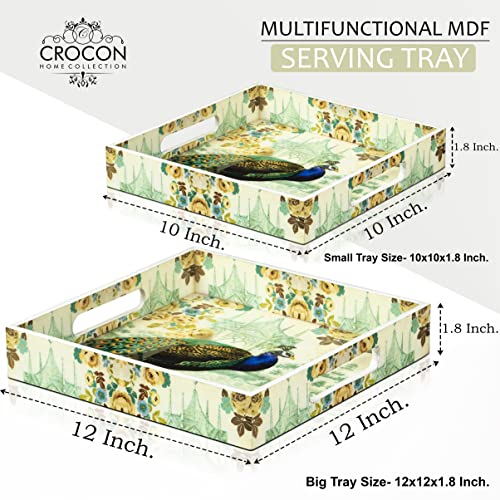 Serving Trays with Handle - Set of 2 - Large and Small Multipurpose MDF Square Tray Candle Holder Breakfast Tray Kitchen Countertop Ottoman Tray for Living Room Decorative Platter Coffee Table Tray