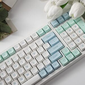 JOLINTAL 134 Keys White Green Keycaps, PBT Light Blue Keycaps, XDA Profile Keycaps Dye Sublimation Keycaps, 60 Percent Keycaps Set Suitable for Cherry MX Gaming Mechanical Keyboards (Crystal Mint)