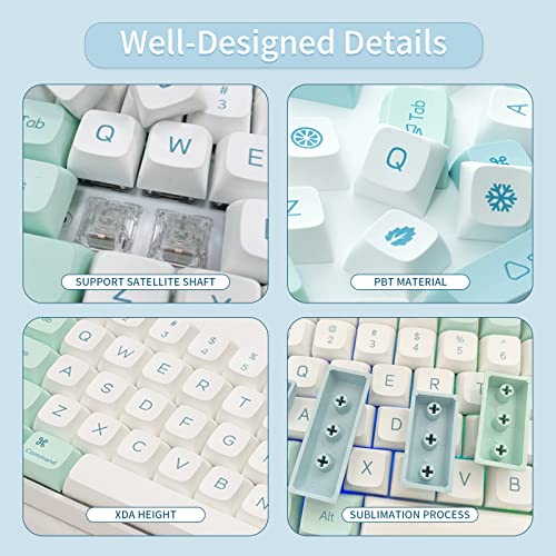 JOLINTAL 134 Keys White Green Keycaps, PBT Light Blue Keycaps, XDA Profile Keycaps Dye Sublimation Keycaps, 60 Percent Keycaps Set Suitable for Cherry MX Gaming Mechanical Keyboards (Crystal Mint)