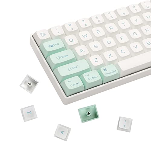 JOLINTAL 134 Keys White Green Keycaps, PBT Light Blue Keycaps, XDA Profile Keycaps Dye Sublimation Keycaps, 60 Percent Keycaps Set Suitable for Cherry MX Gaming Mechanical Keyboards (Crystal Mint)