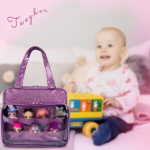 TUEGHER Doll Tote Carrying Case Compatible with LOL Surprise Dolls All, Hanging Organizer Storage Bag with 6 Clear Window Pockets for Girls, Bag Only (Purple)