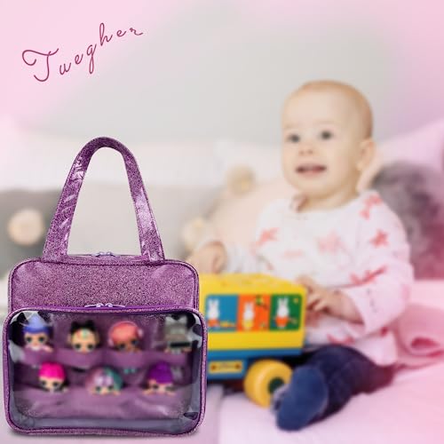 TUEGHER Doll Tote Carrying Case Compatible with LOL Surprise Dolls All, Hanging Organizer Storage Bag with 6 Clear Window Pockets for Girls, Bag Only (Purple)