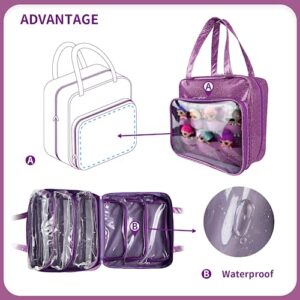 TUEGHER Doll Tote Carrying Case Compatible with LOL Surprise Dolls All, Hanging Organizer Storage Bag with 6 Clear Window Pockets for Girls, Bag Only (Purple)