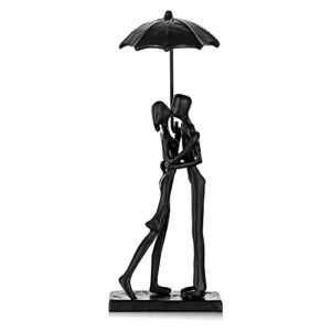 sziqiqi iron 6th sculpture for wife - black metal couple statue kissing under umbrella man woman sculpture figurines for shelf mantel fireplace entry bookshelf television room