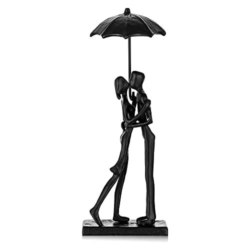 Sziqiqi Iron 6th Sculpture for Wife - Black Metal Couple Statue Kissing Under Umbrella Man Woman Sculpture Figurines for Shelf Mantel Fireplace Entry Bookshelf Television Room