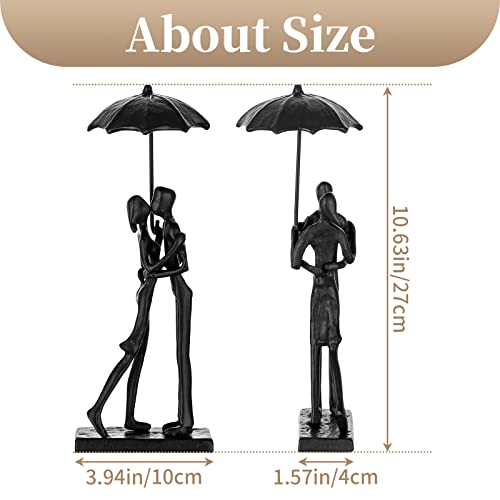 Sziqiqi Iron 6th Sculpture for Wife - Black Metal Couple Statue Kissing Under Umbrella Man Woman Sculpture Figurines for Shelf Mantel Fireplace Entry Bookshelf Television Room