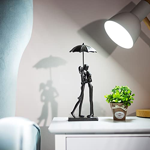 Sziqiqi Iron 6th Sculpture for Wife - Black Metal Couple Statue Kissing Under Umbrella Man Woman Sculpture Figurines for Shelf Mantel Fireplace Entry Bookshelf Television Room