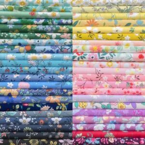 hanpatqui 50pcs 10 x 10 inch floral 100% cotton fat quarters fabric for sewing and quilting bundles precut fabric square for diy craft patchwork