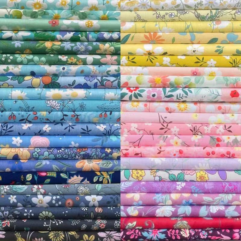 HANPATQUI 50PCS 10 x 10 inch Floral 100% Cotton Fat Quarters Fabric for Sewing and Quilting Bundles Precut Fabric Square for DIY Craft Patchwork