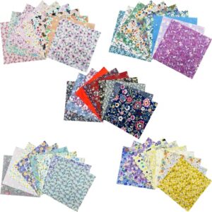 HANPATQUI 50PCS 10 x 10 inch Floral 100% Cotton Fat Quarters Fabric for Sewing and Quilting Bundles Precut Fabric Square for DIY Craft Patchwork