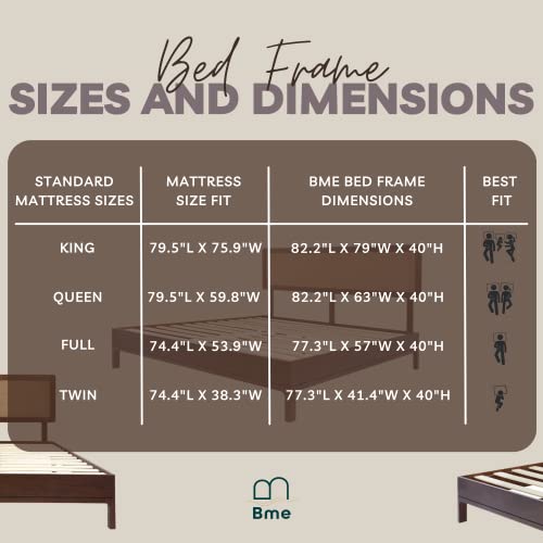 Bme Nipe (New) 14 Inch Deluxe Bed Frame with Adjustable Headboard - Rustic & Bohemian Unique Style with Acacia Wood - No Box Spring Needed - 12 Strong Wood Slat Support - Easy Assembly - Queen, Walnut