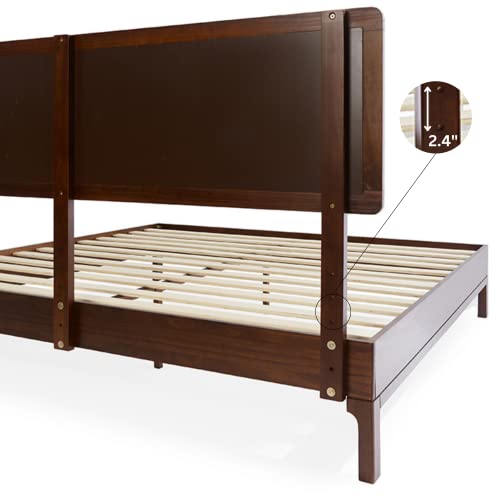 Bme Nipe (New) 14 Inch Deluxe Bed Frame with Adjustable Headboard - Rustic & Bohemian Unique Style with Acacia Wood - No Box Spring Needed - 12 Strong Wood Slat Support - Easy Assembly - Queen, Walnut