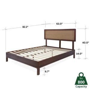 Bme Nipe (New) 14 Inch Deluxe Bed Frame with Adjustable Headboard - Rustic & Bohemian Unique Style with Acacia Wood - No Box Spring Needed - 12 Strong Wood Slat Support - Easy Assembly - Queen, Walnut