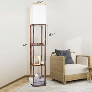 Dott Arts Floor Lamp with Shelves, Shelf Lamp with Wireless Charger & USB A+C Ports & 2 AC Outlets,3 Color Temperature Corner Brown Tall Standing Floor Lamps for Living Room, Bedroom, Office (Wood)