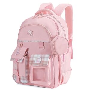 totexisap cute backpacks for girls, pink kawaii girls backpack, large school bag for kids, book bag for elementary school, mochila para 5.6.7.8.9.10 niñas