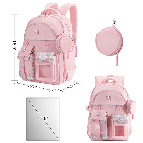 TOTEXISAP Cute Backpacks for Girls, Pink Kawaii Girls Backpack, Large School Bag for Kids, Book Bag for Elementary School, Mochila Para 5.6.7.8.9.10 Niñas