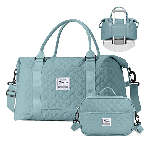 Weekender Bags for Women with Toiletry Bag, Travel Duffel Bag with Wet Pocket & Trolley Sleeve, Overnight Carry On Tote Bag Sports Gym Bag,Pale Blue