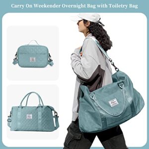 Weekender Bags for Women with Toiletry Bag, Travel Duffel Bag with Wet Pocket & Trolley Sleeve, Overnight Carry On Tote Bag Sports Gym Bag,Pale Blue
