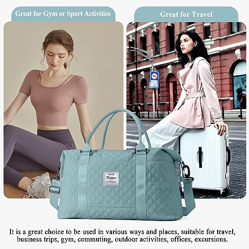 Weekender Bags for Women with Toiletry Bag, Travel Duffel Bag with Wet Pocket & Trolley Sleeve, Overnight Carry On Tote Bag Sports Gym Bag,Pale Blue