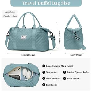 Weekender Bags for Women with Toiletry Bag, Travel Duffel Bag with Wet Pocket & Trolley Sleeve, Overnight Carry On Tote Bag Sports Gym Bag,Pale Blue