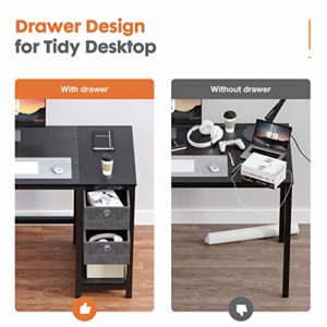 Computer Desk with Drawer 40 Inch Home Office Desk Writing Desk Work Desk PC Table Study Desk with 2-Tier Drawers Storage Shelf Headphone Hook, Modern Simple Style Laptop Desk for Bedroom, Gaming