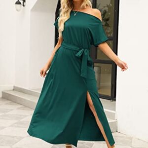 LILLUSORY Off The Shoulder Midi Wedding Guest Dresses 2023 Summer Cocktail Party Women Dress Emerald Green