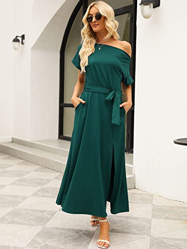 LILLUSORY Off The Shoulder Midi Wedding Guest Dresses 2023 Summer Cocktail Party Women Dress Emerald Green