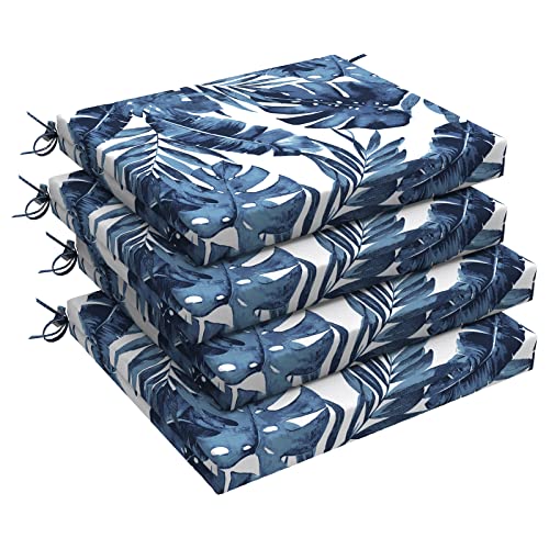 LVTXIII Outdoor Seat Cushions Set of 4 Square Corner Chair Cushions with Ties, Patio Chair Pads for Home Office and Patio Garden Furniture Decoration 18.5"x16"x2", Palm Blue