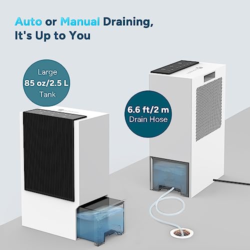 Dr. Prepare Dehumidifier for Home, 101 oz (3L)/24H Dehumidifier with Drain Hose, 2 Working Modes with Timer, Ultra Quiet Dehumidifier, Auto Shut Off, Portable for Bathroom, Basement, RV, Office, Boat