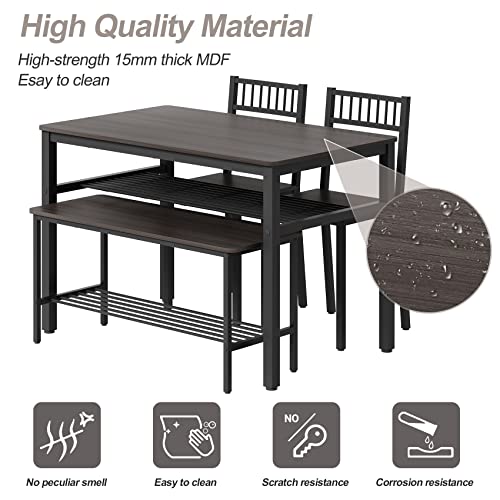 Bigbiglife Dining Table Set for 4, Kitchen Table with 2 Chairs and 1 Bench, Dining Table Set with 2 Storage Racks and 4 S-Hooks, Modern Design for Small Space Home Kitchen, Dark Grey