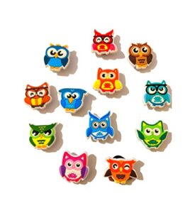 12pcs owl shoe charms, latest fashion style shoe charms, animal birds pvc shoe charms accessories for clog shoes decorations bracelet wristband party favor, gifts for kids girls boy men women adults
