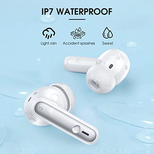 Wireless Earbuds Bluetooth 5.3 Headphones 40 Hrs Playtime with LED Display, Deep Bass Stereo and Noise Cancelling Bluetooth Ear Buds IP7 Waterproof Wireless Earphones with Mic for iPhone Android White