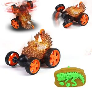 dinosaur remote control truck toys, dinosaur rc stunt car 360 degree rotation with led light, monster truck toys for kids toddlers, christmas birthday gifts for boys girls age 3-8