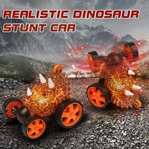 Dinosaur Remote Control Truck Toys, Dinosaur RC Stunt Car 360 Degree Rotation with LED Light, Monster Truck Toys for Kids Toddlers, Christmas Birthday Gifts for Boys Girls Age 3-8