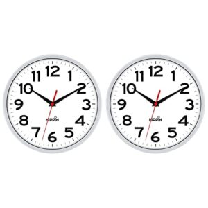 hippih wall clock 2 pack, 10 inch modern wall clocks battery operated, non ticking silent wall clock, simple small analog wall clock for living room, bedroom, school, office decor, silver
