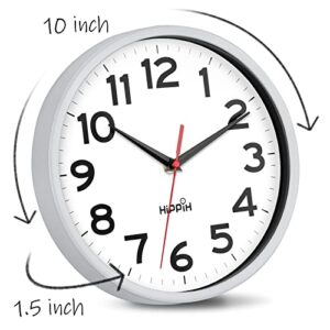 HIPPIH Wall Clock 2 Pack, 10 Inch Modern Wall Clocks Battery Operated, Non Ticking Silent Wall Clock, Simple Small Analog Wall Clock for Living Room, Bedroom, School, Office Decor, Silver