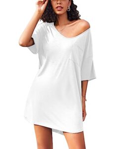 maxmoda sleep wear for women t shirt nightgowns cotton pajama dress short sleeve soft night gown knee length white m