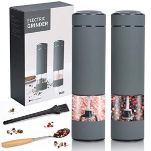 electric salt and pepper grinder set, battery operated pepper grinder, automatic salt and pepper mill with led light, 5 adjustable grinding settings, and ergonomic one-handed operation (space gray)