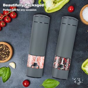 Electric Salt and Pepper Grinder Set, Battery Operated Pepper Grinder, Automatic Salt and Pepper Mill With LED Light, 5 Adjustable Grinding Settings, and Ergonomic One-Handed Operation (Space Gray)