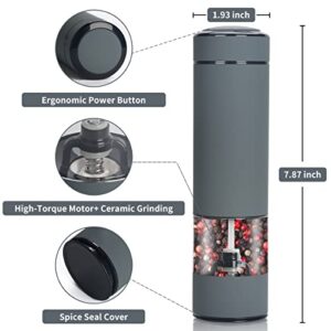 Electric Salt and Pepper Grinder Set, Battery Operated Pepper Grinder, Automatic Salt and Pepper Mill With LED Light, 5 Adjustable Grinding Settings, and Ergonomic One-Handed Operation (Space Gray)