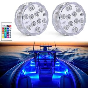 seaponer boat lights wireless battery operated, waterproof marine led light for deck light courtesy interior lights, for fishing kayak duck jon bass boat, rgb multi color remote controlled, 2pcs