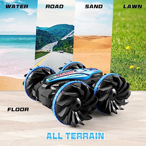 FUUY Amphibious RC Car for Kids Pool Toys for Boys 4-6, 2.4 GHz Remote Control Boat Waterproof RC Monster Truck Stunt Car 4WD Vehicle RC Boat Boys Girls Birthdays Gifts All Terrain Water Beach Toys