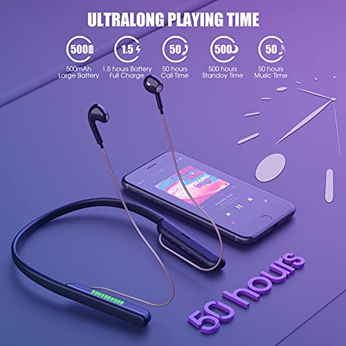 MGGZXR Bluetooth Neckband Headphones Neckband Headset 100 Hours Playtime,Built-in Noise Cancelling Microphone,Wireless Neck Headphones Semi-Ear Earbuds 3D Stereo Sportsfor iPhones Android