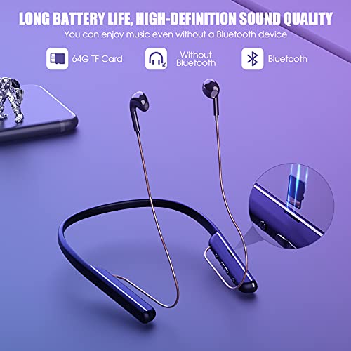 MGGZXR Bluetooth Neckband Headphones Neckband Headset 100 Hours Playtime,Built-in Noise Cancelling Microphone,Wireless Neck Headphones Semi-Ear Earbuds 3D Stereo Sportsfor iPhones Android