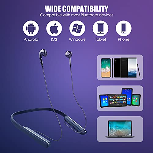 MGGZXR Bluetooth Neckband Headphones Neckband Headset 100 Hours Playtime,Built-in Noise Cancelling Microphone,Wireless Neck Headphones Semi-Ear Earbuds 3D Stereo Sportsfor iPhones Android