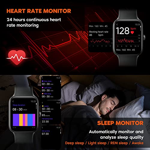 ZOUPPIC 44mm Smart Watch, Fitness Tracker with REM Sleep Track, Heart Rate and Blood Oxygen Monitor, 5ATM Swimming Waterproof, 1.7" Full HD Touchscreen for Men Women Compatible with iPhone & Android