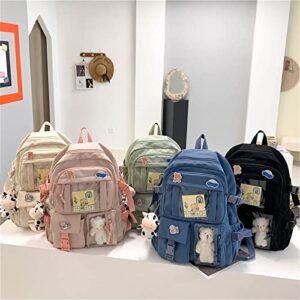 TATTHA Kawaii Backpack with Cute Bear Plush Pin Accessories Large Capacity Aesthetic School Bags Cute Bookbag for Girls Teen-Beige