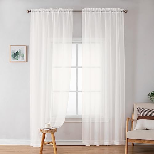 Simplebrand Sheer Curtains 72 Inches Long 2 Panels for Living Room, Dual Rod Pockets Airy Window Treatments Voile Curtains Sheer Panels Lightweight for Front Back Patio Glass Door, Ivory, 42" Width